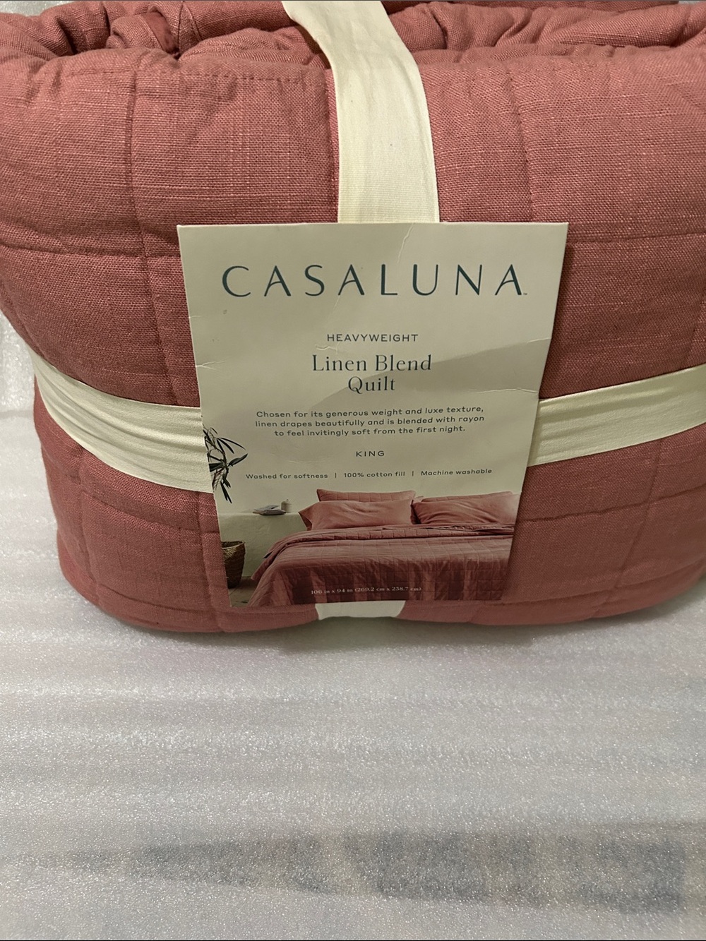 Casaluna King Heavyweight Linen Blend Quilt - Dusty Rose Pink